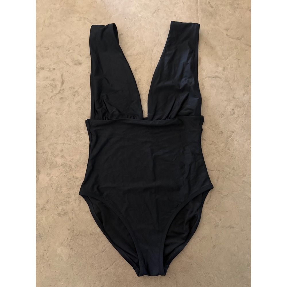 J.Crew Re-Imagined Deep V-Neck One-Piece Swimsuit Black Size 6 Sustainable